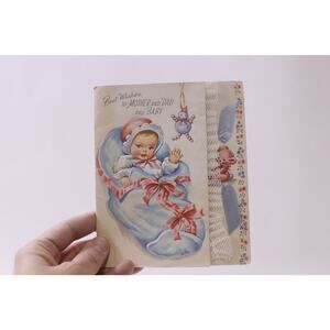 New Baby in Blue Crib, Greeting Card, USED, Paper, Craft, ~ 251120-WH 1402